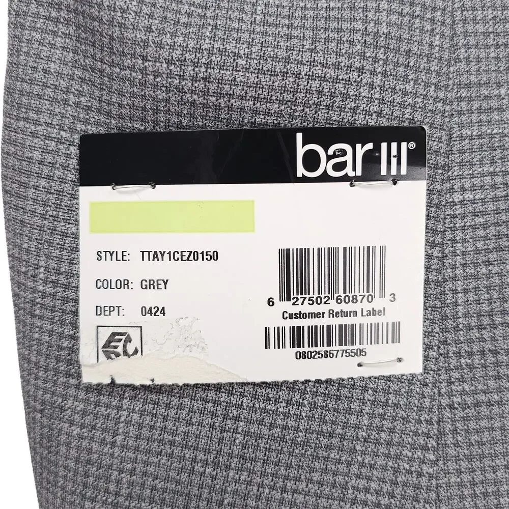 Bar III Mens Slim Fit Sport Coat Blazer 38R Grey Micro Check Stretch NWT